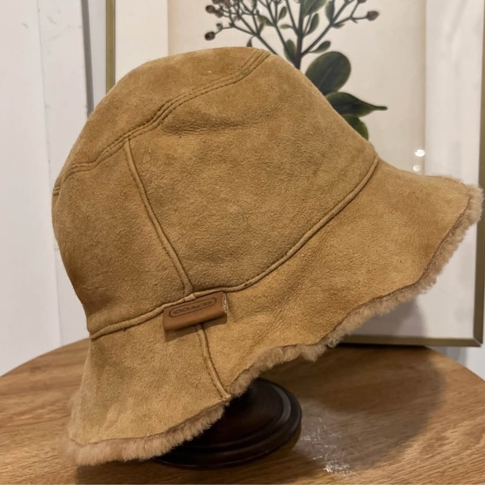 Coach Brown and Tan sheepskin bucket hat